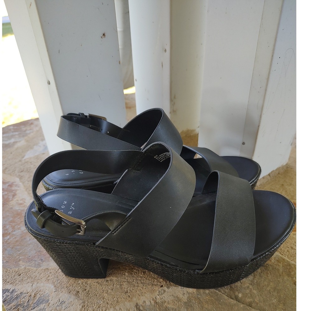 A New Day Womens Black Two Strap Platform Block Heel Sandals 8W 096043591